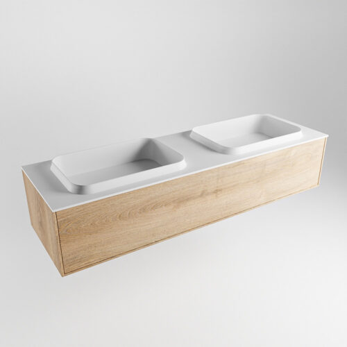 MONDIAZ ERIN 150cm mueble de baño color Washed Oak 1 cajón. Lavabo RIDGE Doble 2 orificios color Talc. - Imagen 4