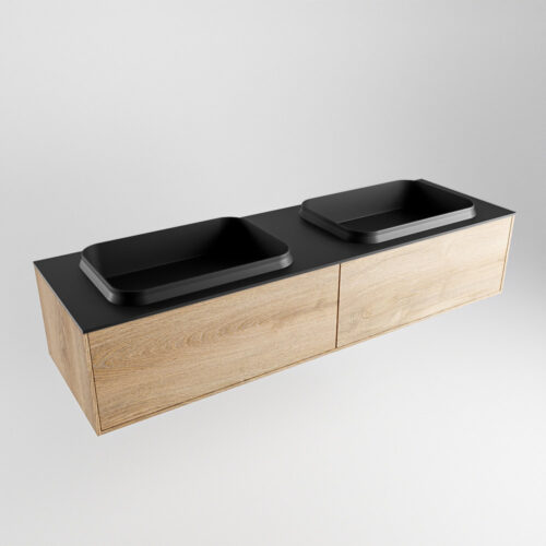 MONDIAZ ERIN 150cm mueble de baño color Washed Oak 2 cajones. Lavabo RIDGE Doble 2 orificios color Urban. - Imagen 4