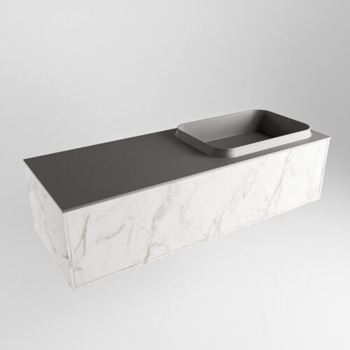 MONDIAZ ERIN 120cm mueble de baño color Carrara 1 cajón. Lavabo RIDGE Derecho sin orificio color Dark Grey. - Imagen 3