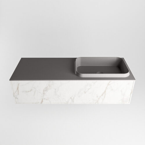 MONDIAZ ERIN 120cm mueble de baño color Carrara 1 cajón. Lavabo RIDGE Derecho sin orificio color Dark Grey. - Imagen 4