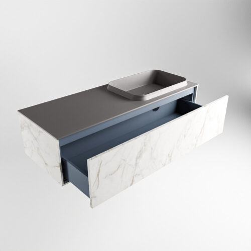 MONDIAZ ERIN 120cm mueble de baño color Carrara 1 cajón. Lavabo RIDGE Derecho sin orificio color Dark Grey. - Imagen 5