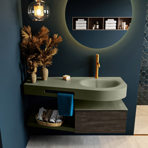 MONDIAZ RIVA 120cm mueble de baño / estante color Dark Brown con 1 cajón. Lavabo DULCET Derecho 1 orificio, color Army. - Imagen 3