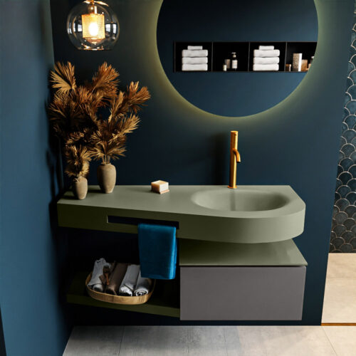 MONDIAZ RIVA 120cm mueble de baño / estante color Dark Grey con 1 cajón. Lavabo DULCET Derecho 1 orificio, color Army. - Imagen 3