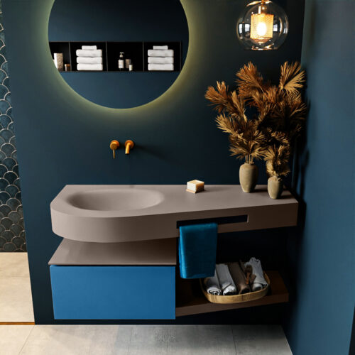 MONDIAZ RIVA 120cm mueble de baño / estante color Jeans con 1 cajón. Lavabo DULCET Izquierda sin orificio, color Smoke. - Imagen 3