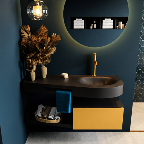 MONDIAZ RIVA 120cm mueble de baño / estante color Ocher con 1 cajón. Lavabo DULCET Derecho 1 orificio, color Urban. - Imagen 3