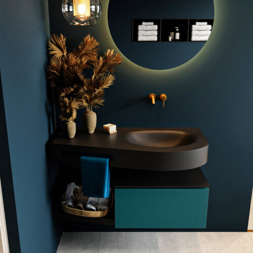 MONDIAZ RIVA 100cm mueble de baño / estante color Smag con 1 cajón. Lavabo DULCET Derecho sin orificio, color Urban. - Imagen 3