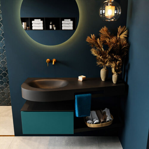 MONDIAZ RIVA 120cm mueble de baño / estante color Smag con 1 cajón. Lavabo DULCET Izquierda sin orificio, color Urban. - Imagen 3