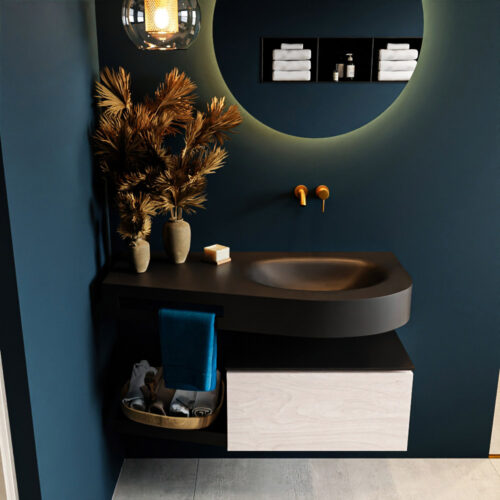 MONDIAZ RIVA 100cm mueble de baño / estante color Underlayment con 1 cajón. Lavabo DULCET Derecho sin orificio, color Urban. - Imagen 3