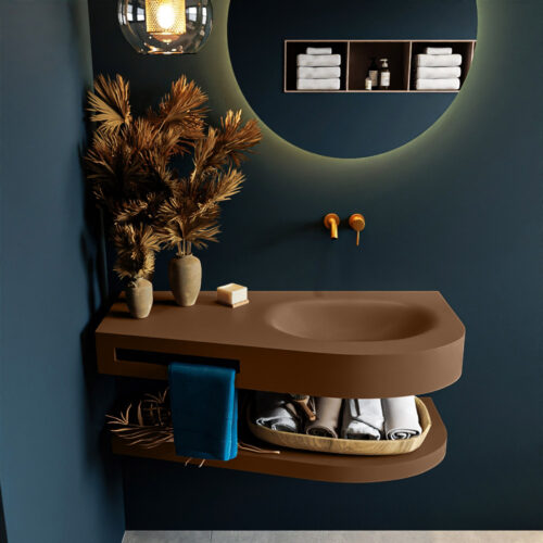 MONDIAZ RIVA 100cm lavabo con estante color Rust. Lavabo DULCET Derecho sin orificio, color Rust. - Imagen 3