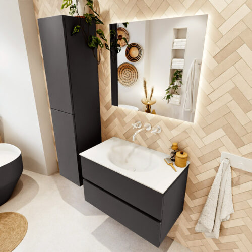 MONDIAZ VICA 80cm mueble de baño Dark Grey 2 cajones. Lavabo MOON Centro sin orificio