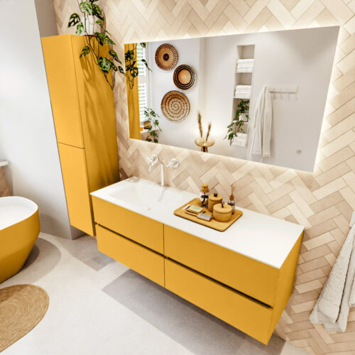 MONDIAZ VICA 140cm mueble de baño Ocher 4 cajones. Lavabo CLOUD Izquierda 1 orificio