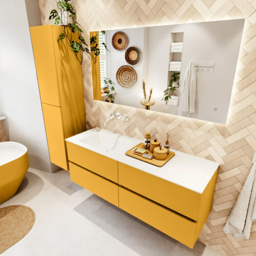 MONDIAZ VICA 140cm mueble de baño Ocher 4 cajones. Lavabo CLOUD Izquierda sin orificio