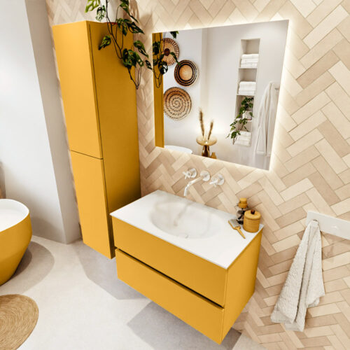 MONDIAZ VICA 80cm mueble de baño Ocher 2 cajones. Lavabo MOON Centro sin orificio