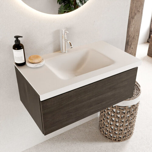 MONDIAZ BUKLA 80cm mueble de baño Dark Brown 1 cajón. Lavabo CLOUD centro 1 orificio color Talc