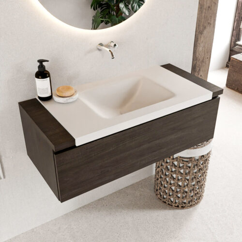 MONDIAZ BUKLA 100cm mueble de baño Dark Brown 1 cajón. Lavabo CLOUD centro sin orificios color Talc