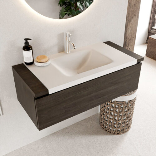 MONDIAZ BUKLA 100cm mueble de baño Dark Brown 1 cajón. Lavabo CLOUD centro 1 orificio color Talc