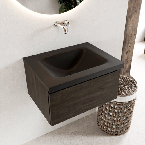 MONDIAZ BUKLA 60cm mueble de baño Dark Brown 1 cajón. Lavabo CLOUD centro sin orificios color Urban