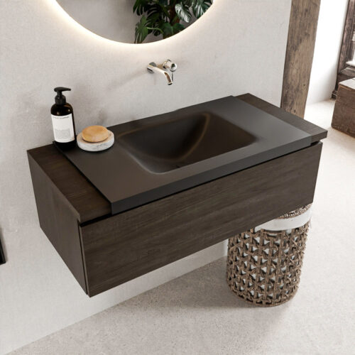 MONDIAZ BUKLA 100cm mueble de baño Dark Brown 1 cajón. Lavabo CLOUD centro sin orificios color Urban