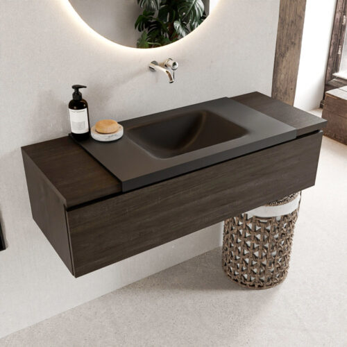 MONDIAZ BUKLA 120cm mueble de baño Dark Brown 1 cajón. Lavabo CLOUD centro sin orificios color Urban