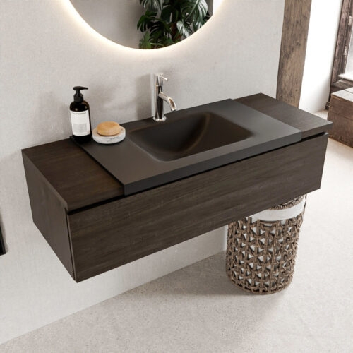 MONDIAZ BUKLA 120cm mueble de baño Dark Brown 1 cajón. Lavabo CLOUD centro 1 orificio color Urban