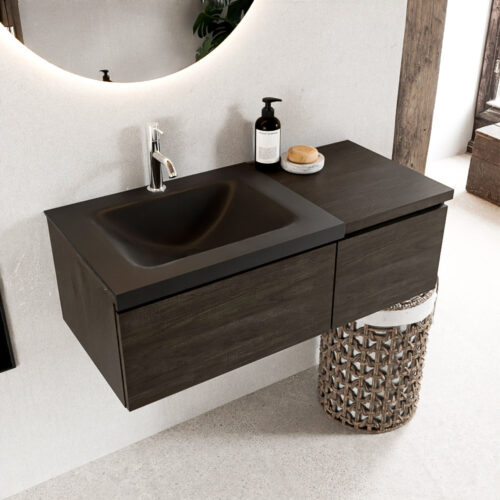 MONDIAZ BUKLA 100cm mueble de baño con módulo 40 Dark Brown 2 cajones. Lavabo CLOUD izquierda 1 orificio color Urban