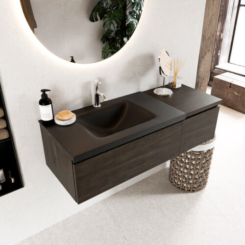 MONDIAZ BUKLA 120cm mueble de baño con módulo 40 Dark Brown 2 cajones. Lavabo CLOUD izquierda 1 orificio color Urban