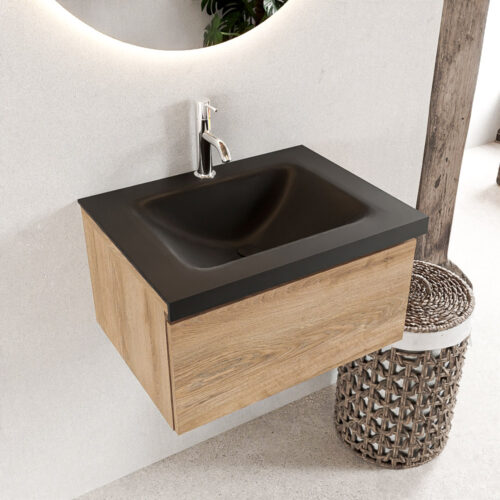 MONDIAZ BUKLA 60cm mueble de baño Washed Oak 1 cajón. Lavabo CLOUD centro 1 orificio color Urban