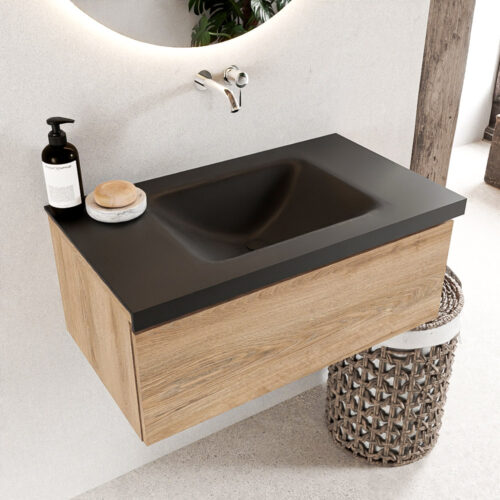 MONDIAZ BUKLA 80cm mueble de baño Washed Oak 1 cajón. Lavabo CLOUD centro sin orificios color Urban