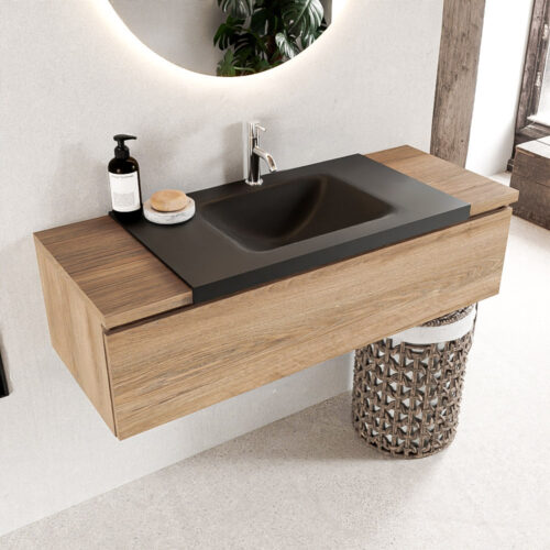 MONDIAZ BUKLA 120cm mueble de baño Washed Oak 1 cajón. Lavabo CLOUD centro 1 orificio color Urban