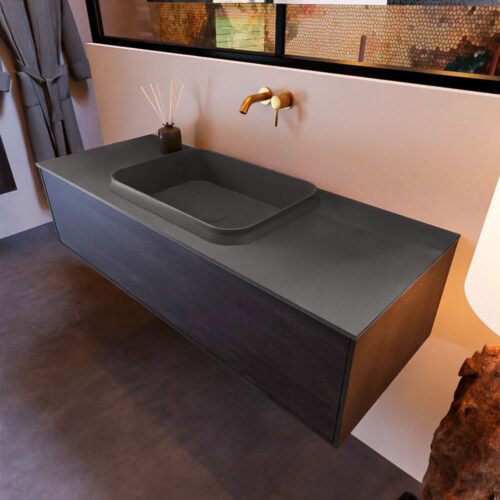 MONDIAZ ERIN 120cm mueble de baño color Antracite 1 cajón. Lavabo RIDGE Centro sin orificio color Dark Grey.