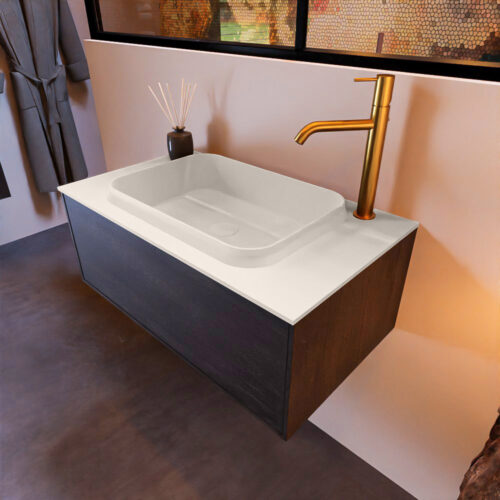 MONDIAZ ERIN 80cm mueble de baño color Antracite 1 cajón. Lavabo RIDGE Centro 1 orificio color Linen.