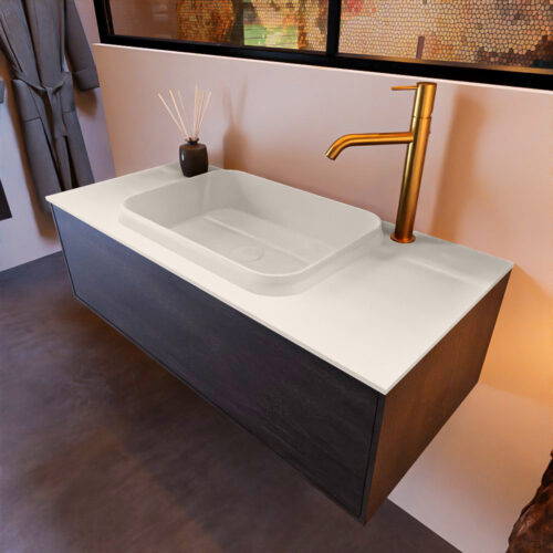 MONDIAZ ERIN 100cm mueble de baño color Antracite 1 cajón. Lavabo RIDGE Centro 1 orificio color Linen.