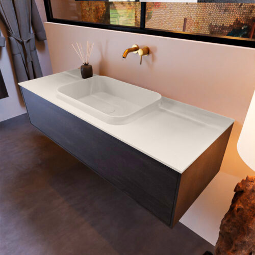 MONDIAZ ERIN 120cm mueble de baño color Antracite 1 cajón. Lavabo RIDGE Centro sin orificio color Linen.