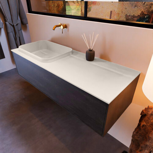 MONDIAZ ERIN 120cm mueble de baño color Antracite 1 cajón. Lavabo RIDGE Izquierda sin orificio color Linen.