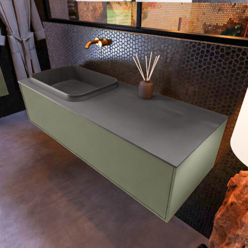 MONDIAZ ERIN 120cm mueble de baño color Army 1 cajón. Lavabo RIDGE Izquierda sin orificio color Dark Grey.