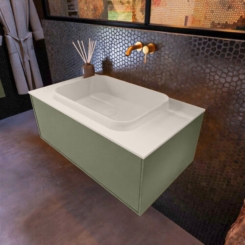 MONDIAZ ERIN 80cm mueble de baño color Army 1 cajón. Lavabo RIDGE Centro sin orificio color Linen.