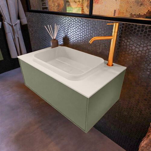 MONDIAZ ERIN 80cm mueble de baño color Army 1 cajón. Lavabo RIDGE Centro 1 orificio color Linen.