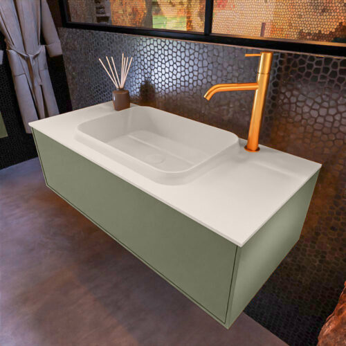 MONDIAZ ERIN 100cm mueble de baño color Army 1 cajón. Lavabo RIDGE Centro 1 orificio color Linen.