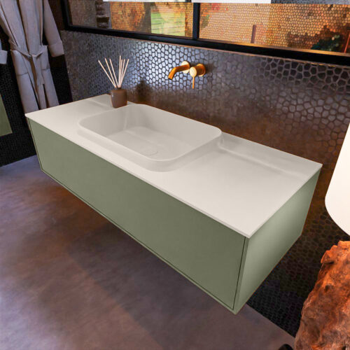 MONDIAZ ERIN 120cm mueble de baño color Army 1 cajón. Lavabo RIDGE Centro sin orificio color Linen.