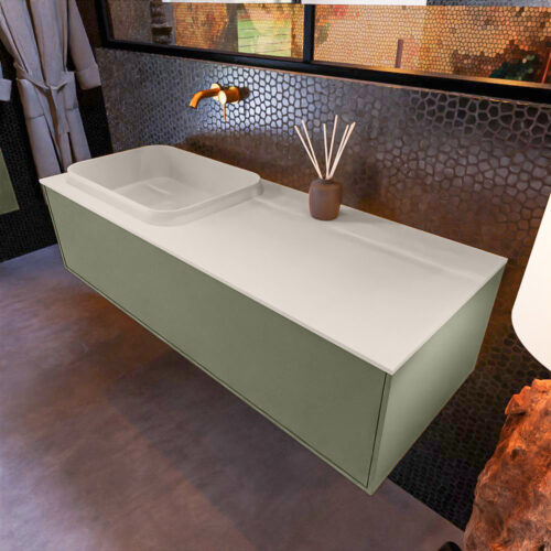 MONDIAZ ERIN 120cm mueble de baño color Army 1 cajón. Lavabo RIDGE Izquierda sin orificio color Linen.