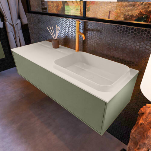 MONDIAZ ERIN 120cm mueble de baño color Army 1 cajón. Lavabo RIDGE Derecho 1 orificio color Linen.