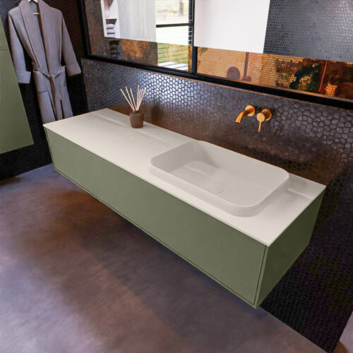 MONDIAZ ERIN 150cm mueble de baño color Army 1 cajón. Lavabo RIDGE Derecho sin orificio color Linen.