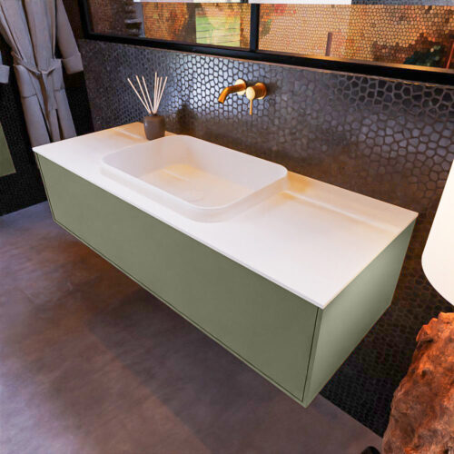 MONDIAZ ERIN 120cm mueble de baño color Army 1 cajón. Lavabo RIDGE Centro sin orificio color Talc.