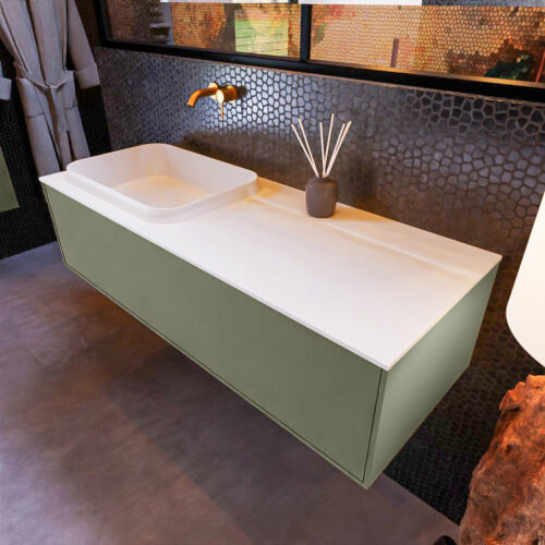 MONDIAZ ERIN 120cm mueble de baño color Army 1 cajón. Lavabo RIDGE Izquierda sin orificio color Talc.