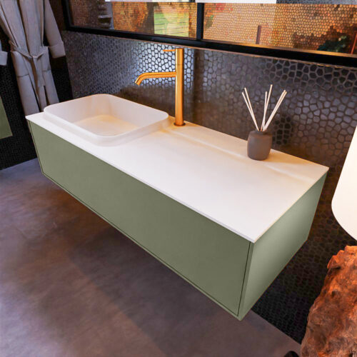 MONDIAZ ERIN 120cm mueble de baño color Army 1 cajón. Lavabo RIDGE Izquierda 1 orificio color Talc.