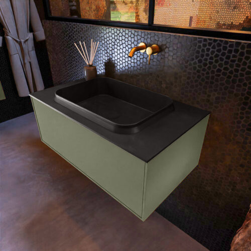 MONDIAZ ERIN 80cm mueble de baño color Army 1 cajón. Lavabo RIDGE Centro sin orificio color Urban.