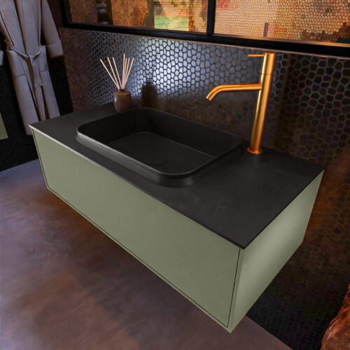 MONDIAZ ERIN 100cm mueble de baño color Army 1 cajón. Lavabo RIDGE Centro 1 orificio color Urban.