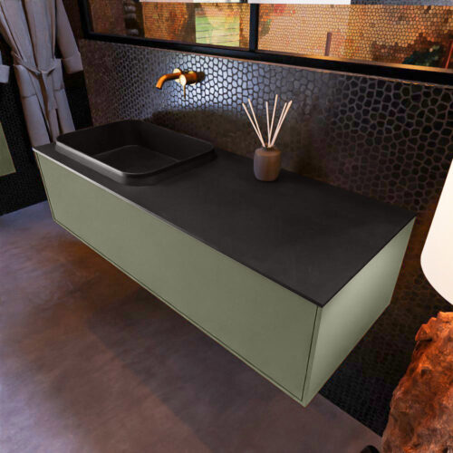 MONDIAZ ERIN 120cm mueble de baño color Army 1 cajón. Lavabo RIDGE Izquierda sin orificio color Urban.