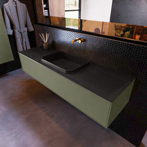 MONDIAZ ERIN 150cm mueble de baño color Army 1 cajón. Lavabo RIDGE Centro sin orificio color Urban.