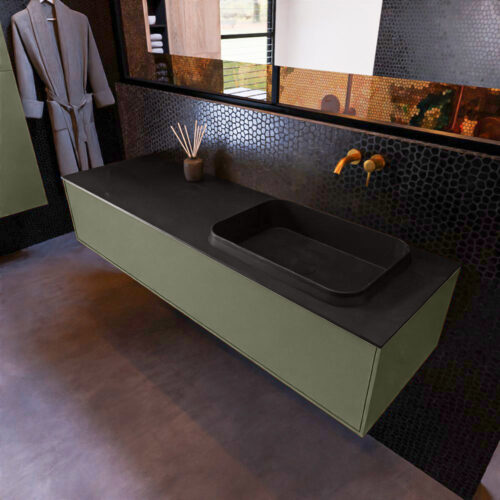 MONDIAZ ERIN 150cm mueble de baño color Army 1 cajón. Lavabo RIDGE Derecho sin orificio color Urban.